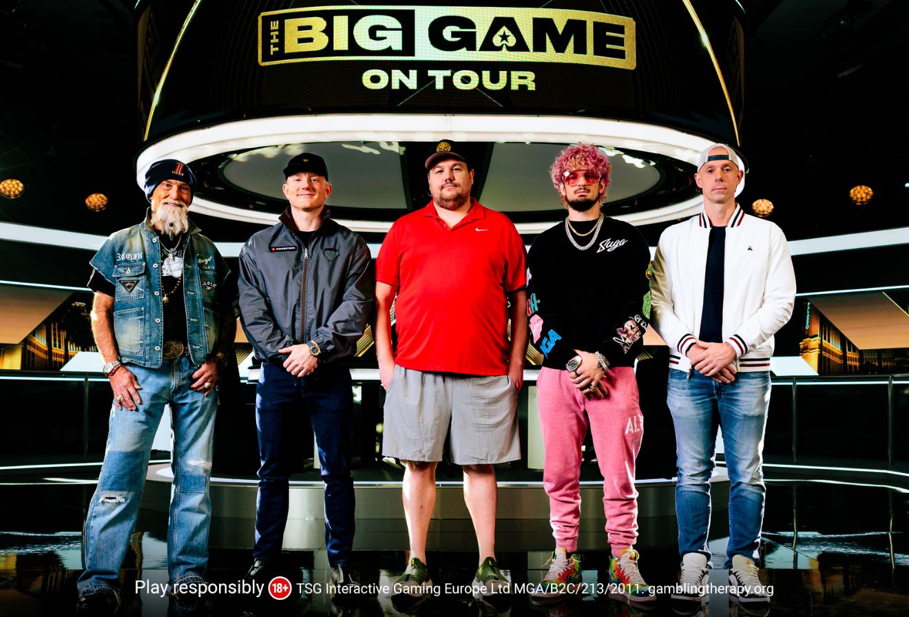Zdjęcie stołu pokerowego podczas PokerStars Big Game on Tour z widocznymi graczami.