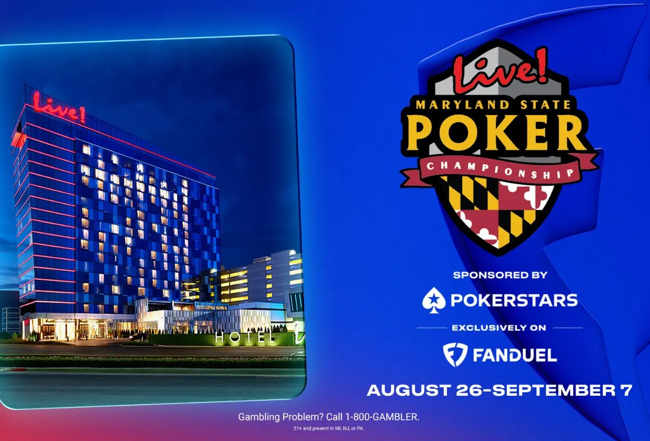 Logo PokerStars i FanDuel obok grafiki nawiązującej do Maryland State Poker Championship