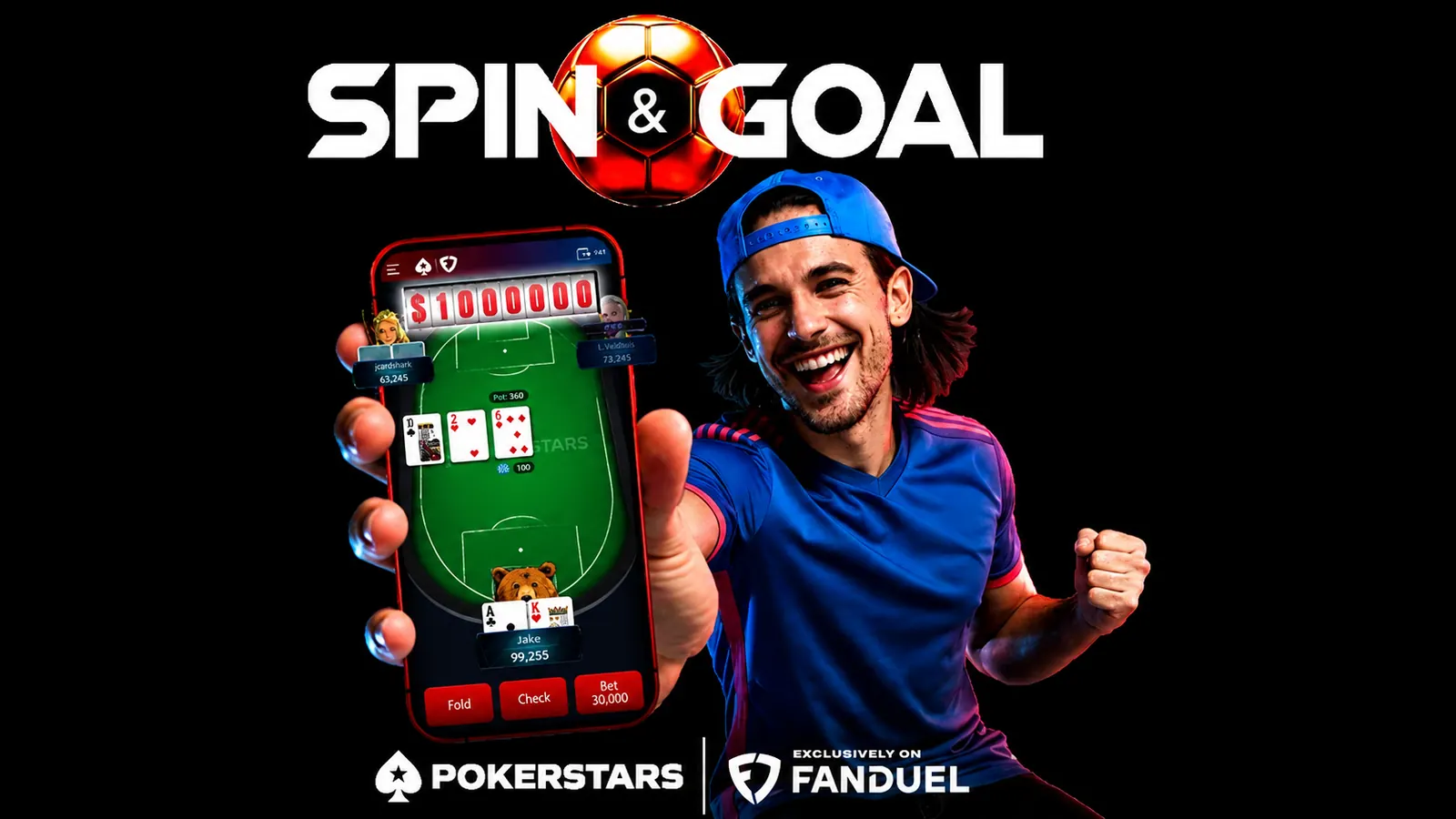 Na stole pokerowym wirtualne żetony i karty, z logo PokerStars i FanDuel w tle, symbolizujące nową promocję w Ontario.