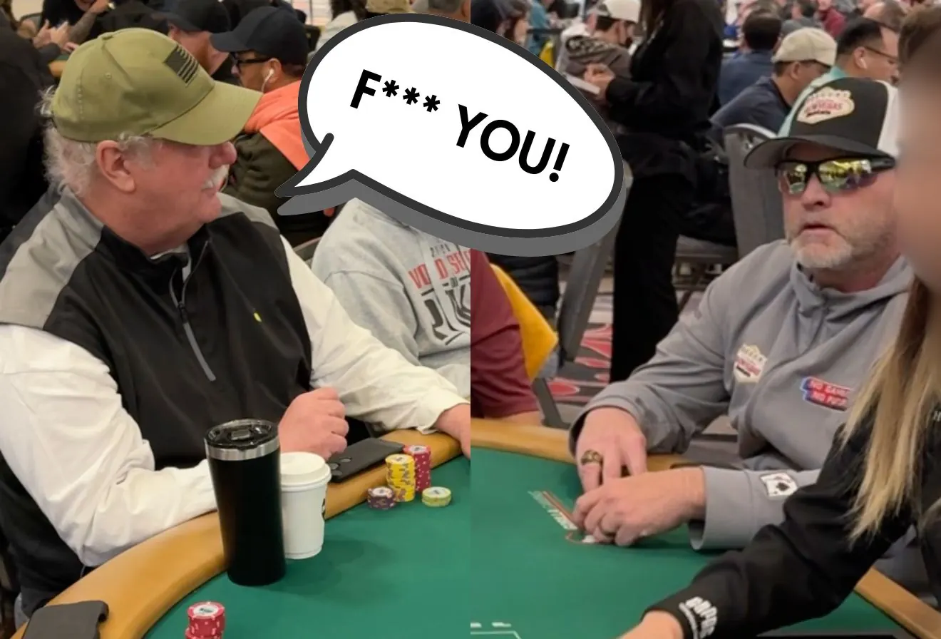Gracze siedzący przy stole pokerowym podczas turnieju World Series of Poker, rozgrywany jest emocjonujący rozdanie.
