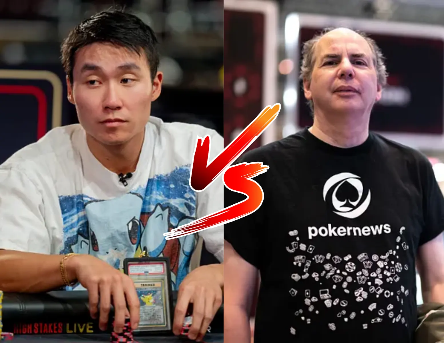 Dwóch pokerzystów przy stole do gry heads-up w kasynie, atmosfera wysokich stawek