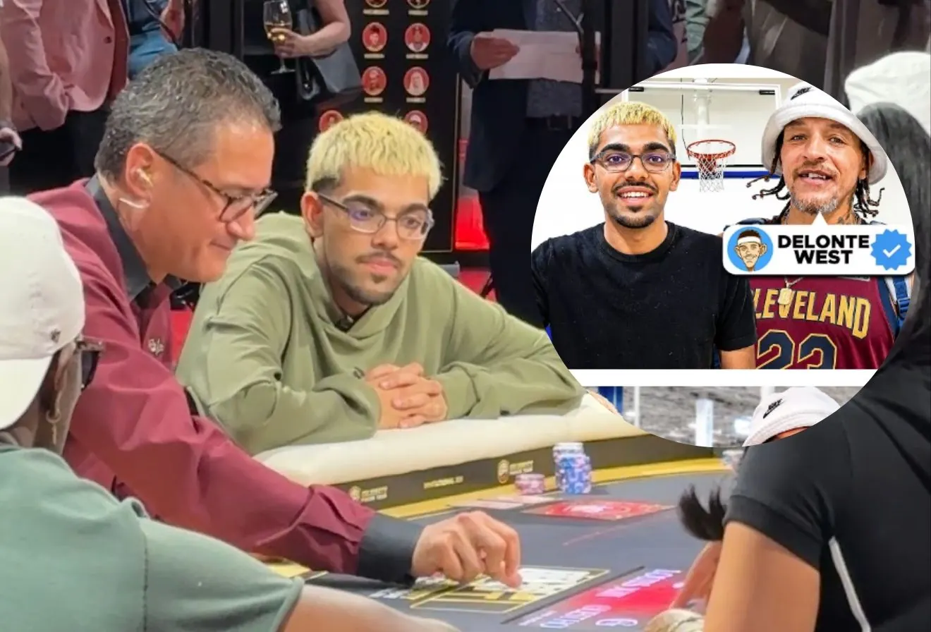 Stół finałowy turnieju Celebrity Poker Tour w studiu PokerGO w Las Vegas, przy którym zasiadają celebryci i twórcy internetowi